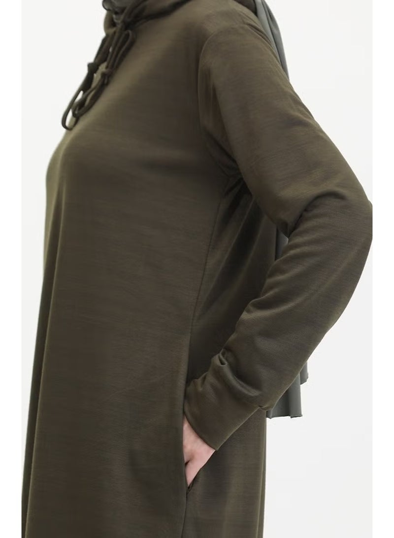 Sefa Merve Two Yarn Hooded Sports Dress 0190-23 Dark Khaki - Image 4